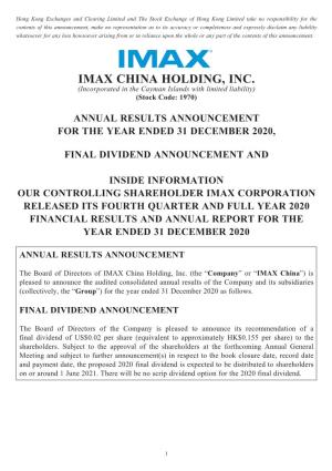 Stock Quote & Chart | IMAX China Holding Inc