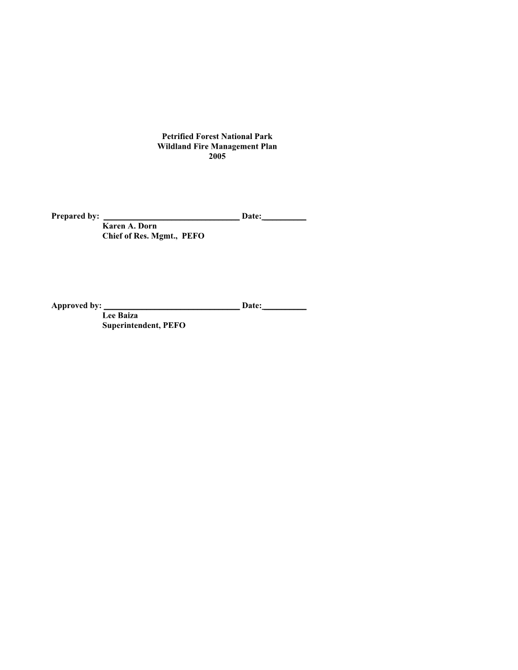 Wildland Fire Management Plan 2005