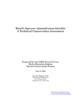 Ammodramus Bairdii): a Technical Conservation Assessment