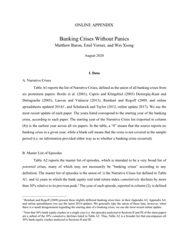 Banking Crises Without Panics Matthew Baron, Emil Verner, and Wei Xiong