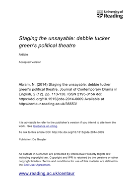 Staging the Unsayable: Debbie Tucker Green's Political Theatre