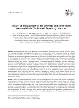 Impact of Management on the Diversity of Macrobenthic Communities in Tunis North Lagoon: Systematics