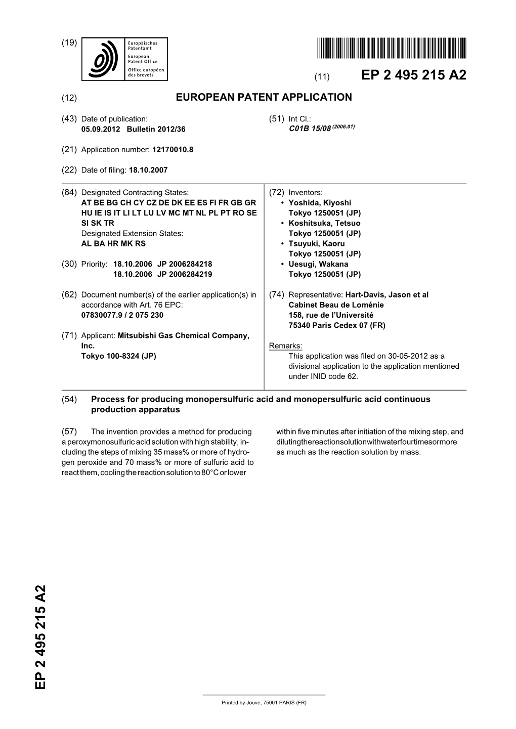 Process for Producing Monopersulfuric Acid and Monopersulfuric Acid Continuous Production Apparatus