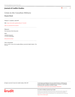 Crisis in the Canadian Military Duane Bratt
