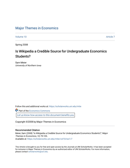 Is Wikipedia a Credible Source for Undergraduate Economics Students?