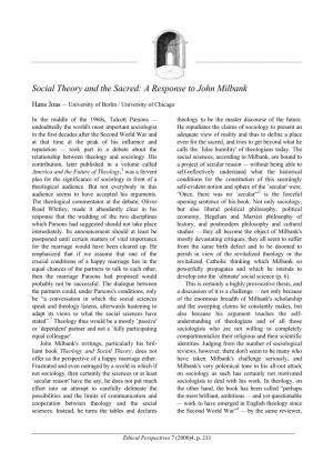 Social Theory and the Sacred: a Response to John Milbank