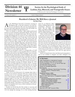 Division 44 Newsletter  Spring 2012 More Into the Fabric of Our Division