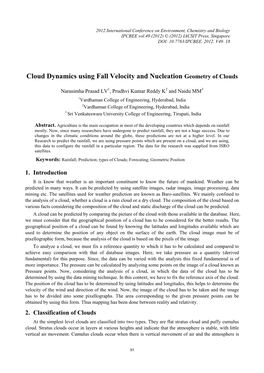 Cloud Dynamics Using Fall Velocity and Nucleation Geometry of Clouds