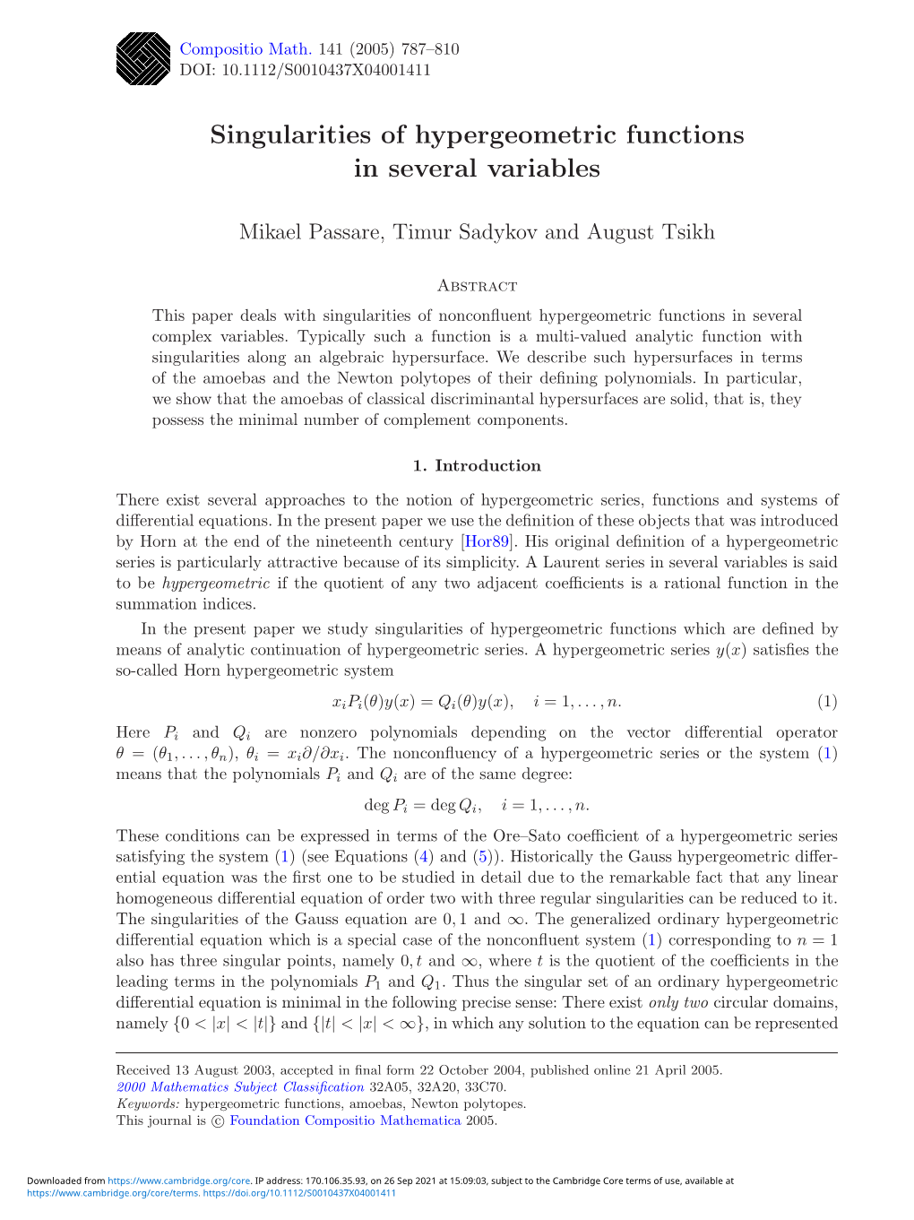 Singularities of Hypergeometric Functions in Several Variables