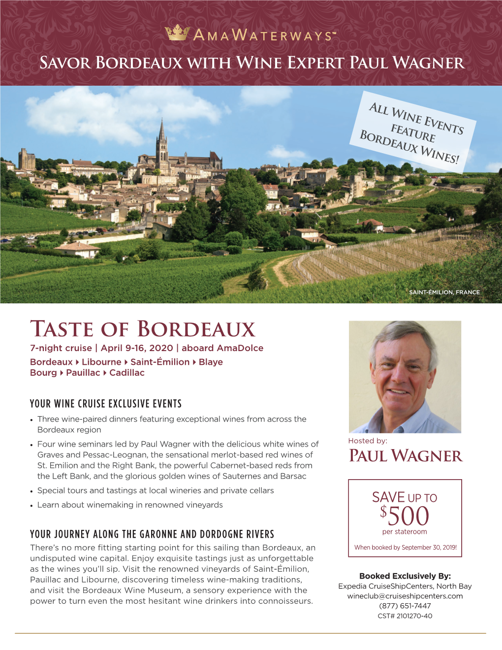 Taste of Bordeaux 7-Night Cruise | April 9-16, 2020 | Aboard Amadolce Bordeaux4libourne4saint-Émilion4blaye Bourg4pauillac4cadillac