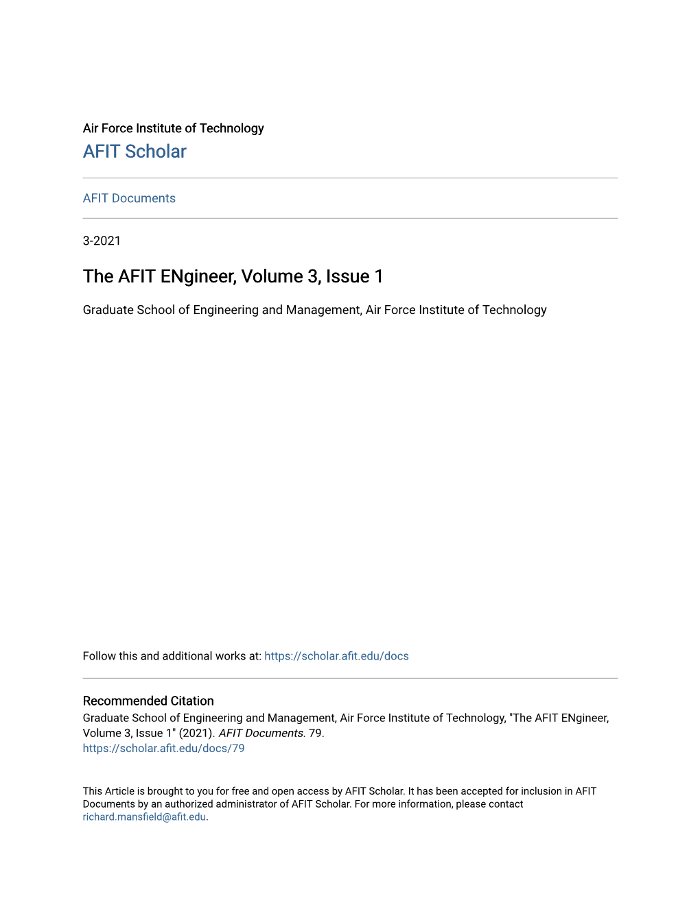 The AFIT Engineer, Volume 3, Issue 1