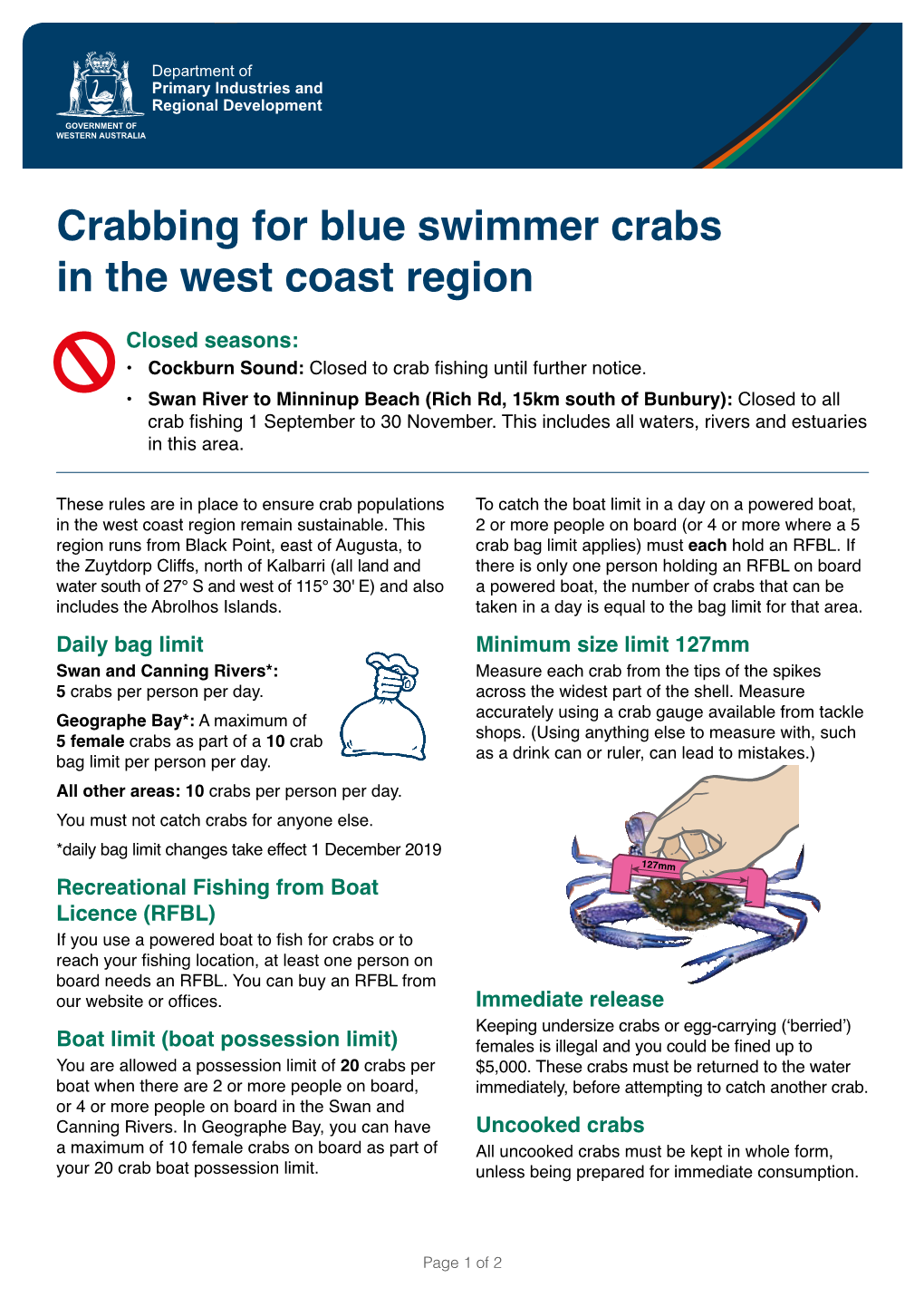 Crabbing for Blue Swimmer Crabs in the West Coast Region