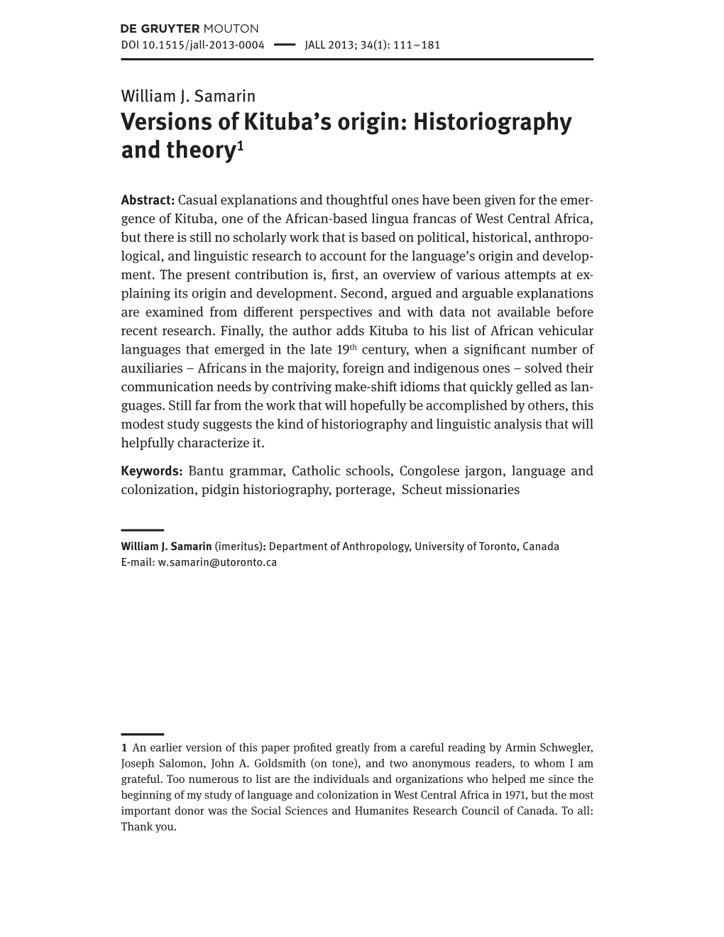 Versions of Kituba's Origin