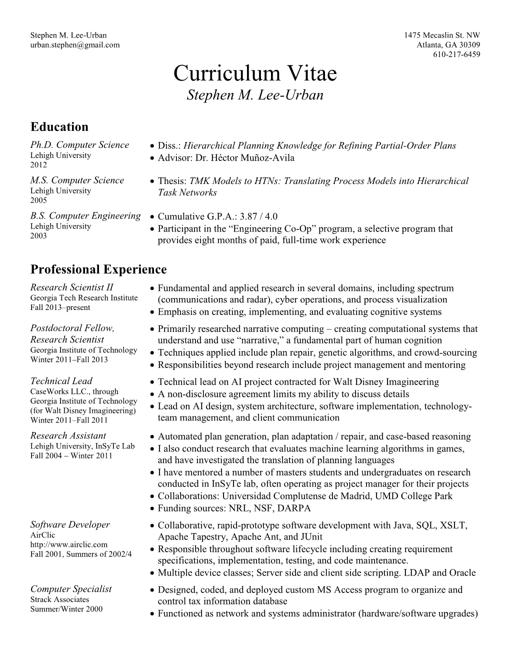 Curriculum Vitae Stephen M