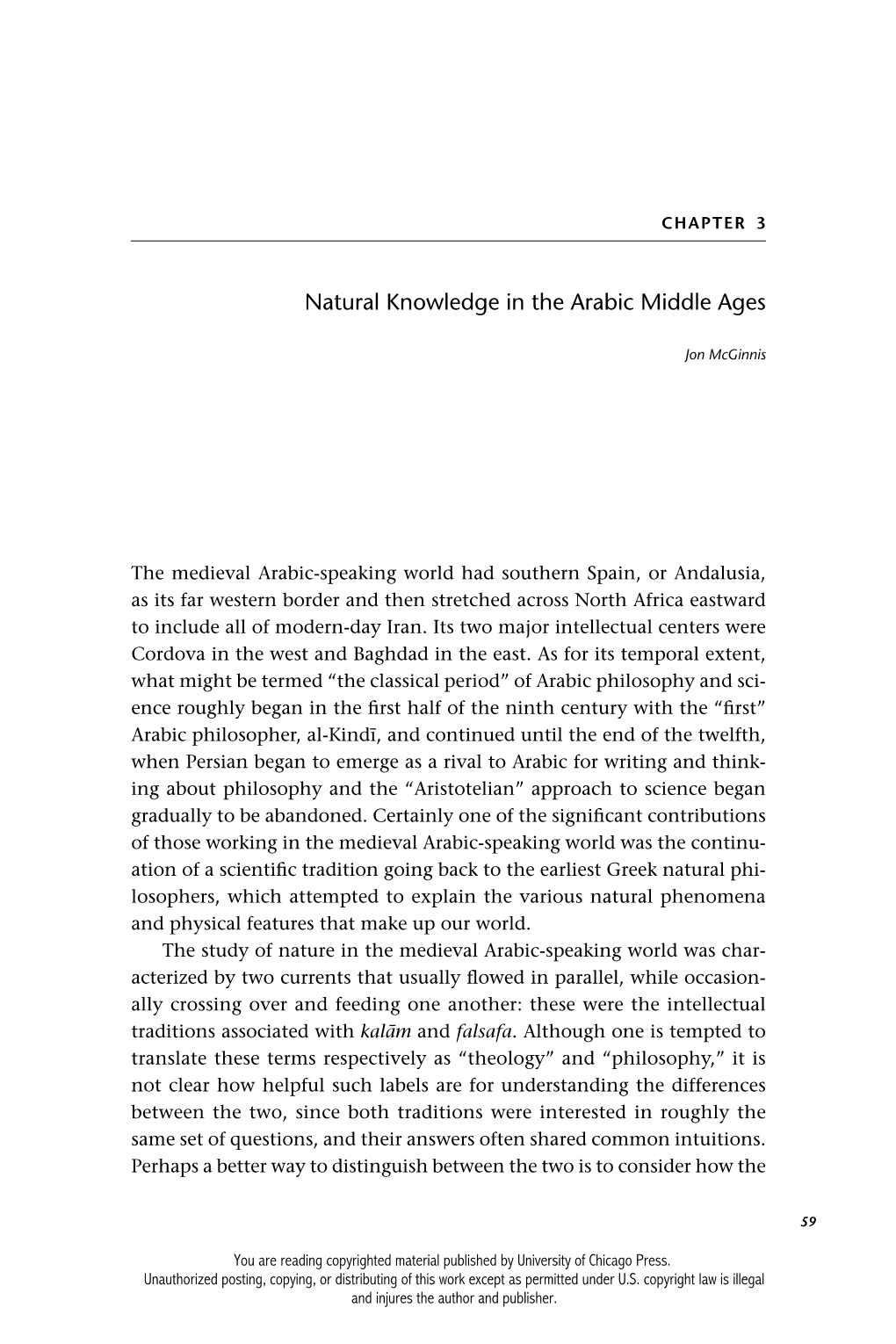 Natural Knowledge in the Arabic Middle Ages