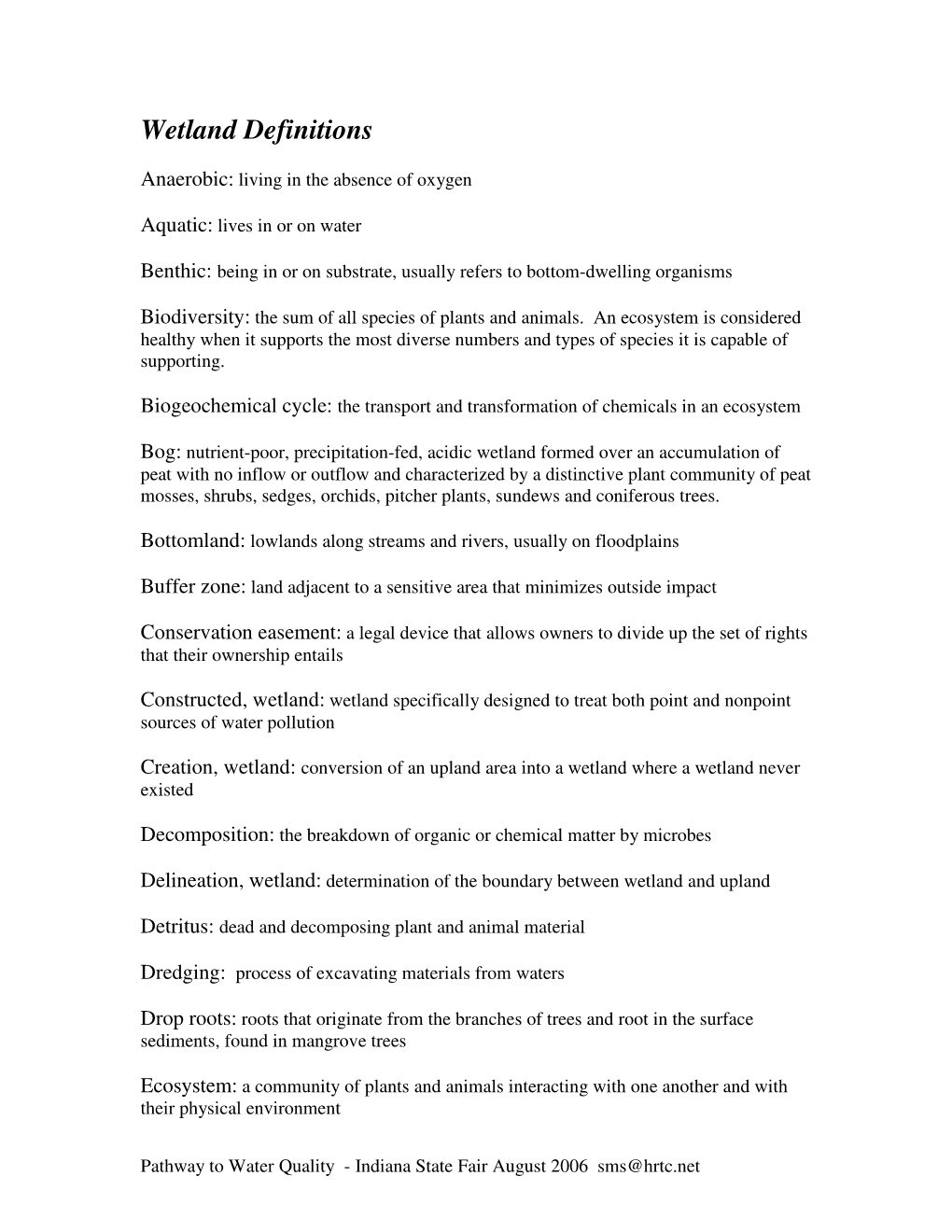 Wetland Definitions