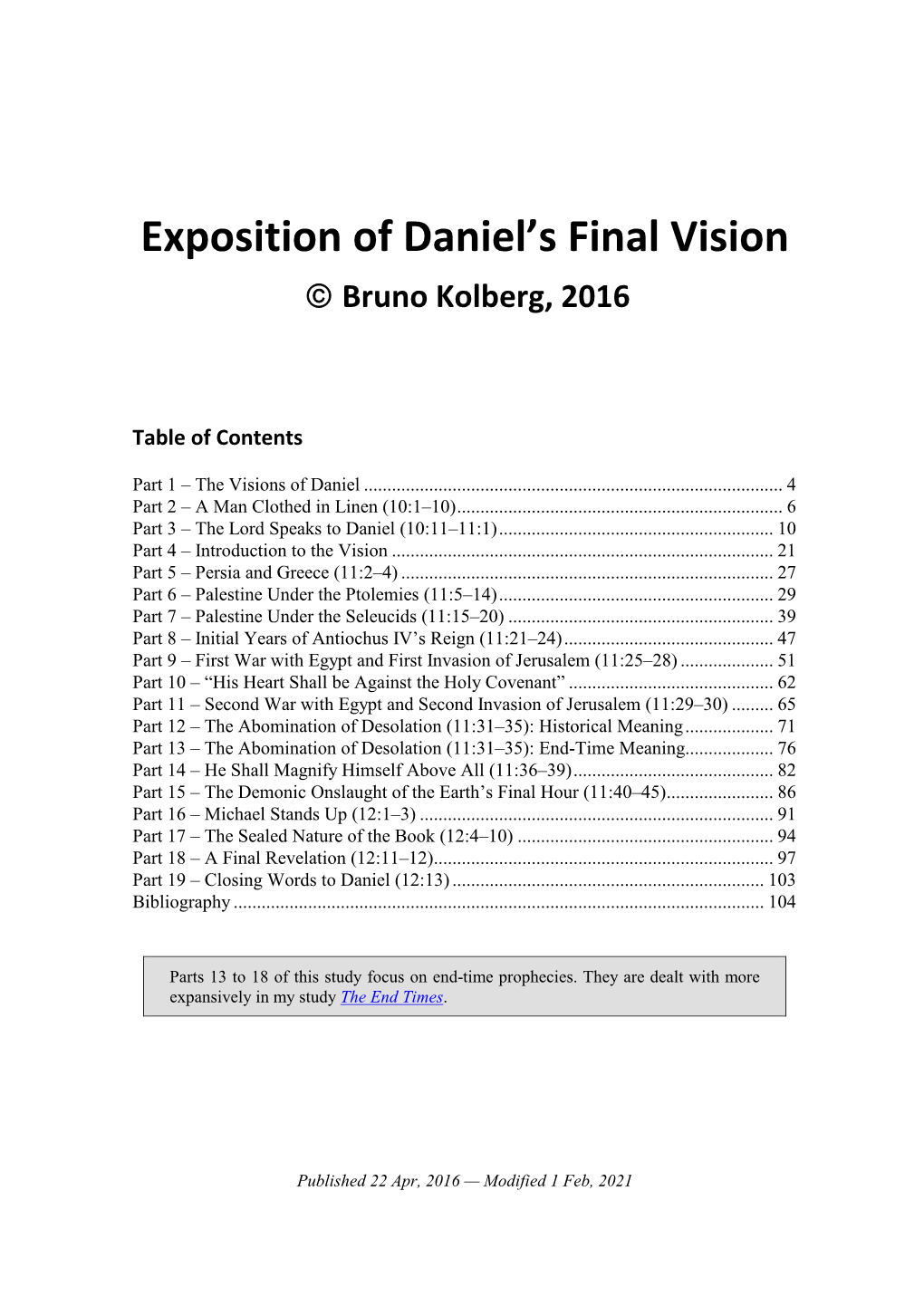 Exposition of Daniel's Final Vision