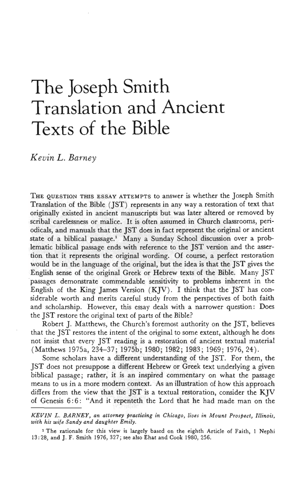 The Joseph Smith Translation and Ancient Texts of the Bible