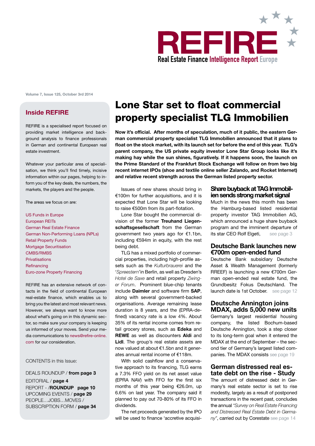 Lone Star Set to Float Commercial Property Specialist TLG Immobilien