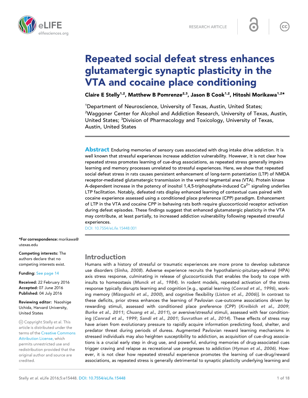 Repeated Social Defeat Stress Enhances Glutamatergic Synaptic