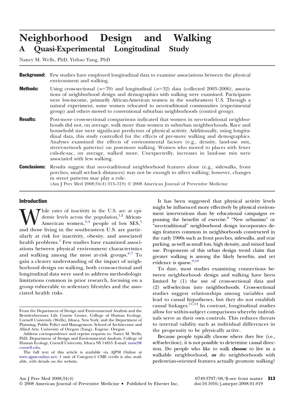 Neighborhood Design and Walking a Quasi-Experimental Longitudinal Study Nancy M