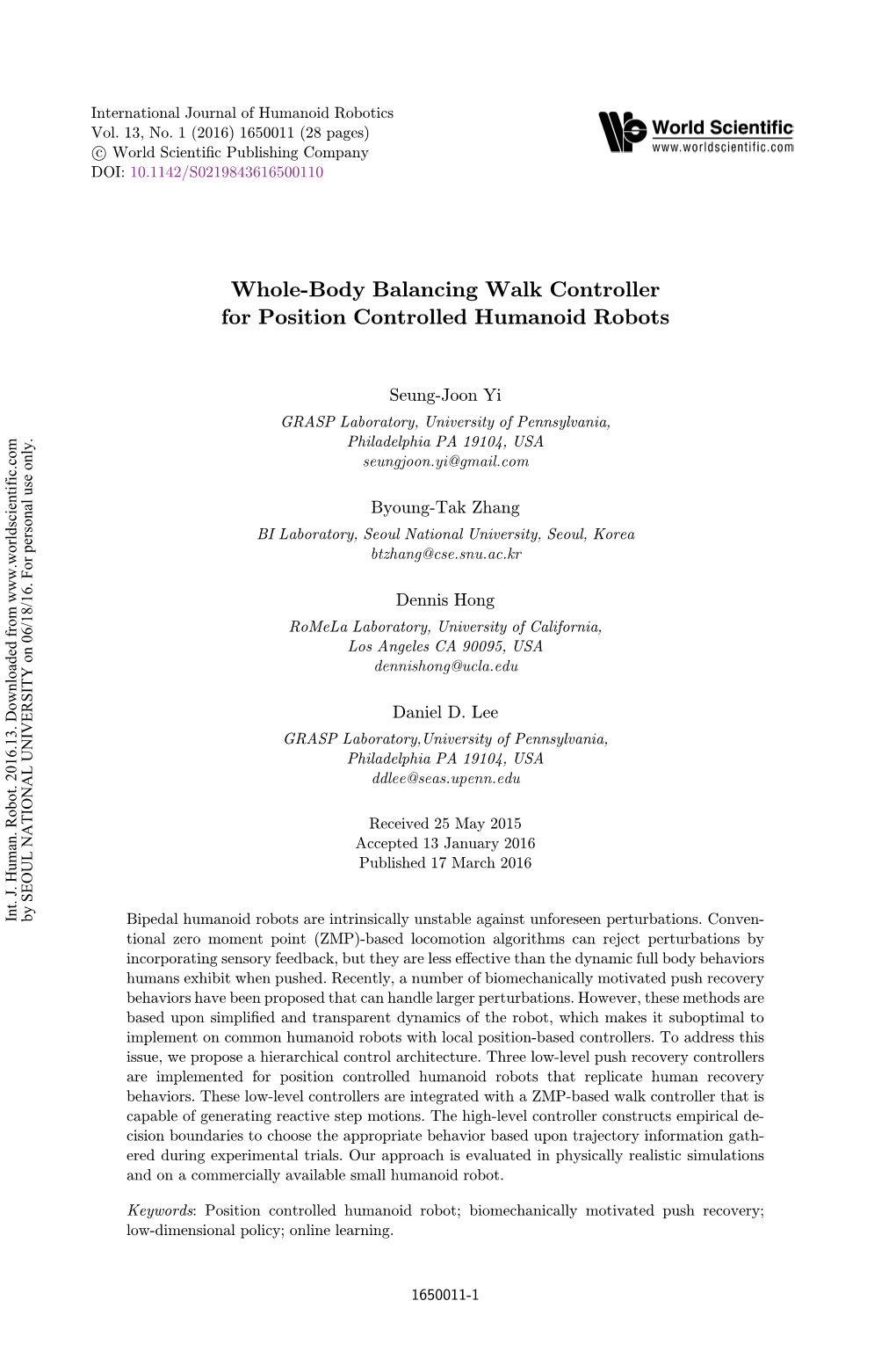 Whole-Body Balancing Walk Controller for Position Controlled Humanoid Robots