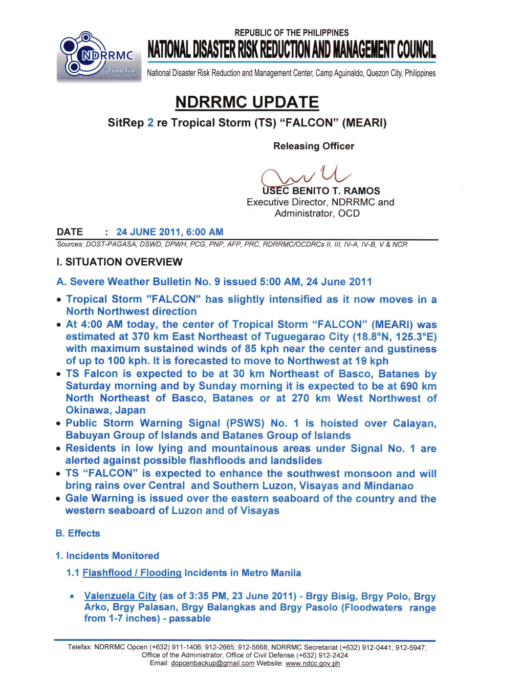 NDRRMC Update SITREP 2 Re TS Falcon 24 June 2011