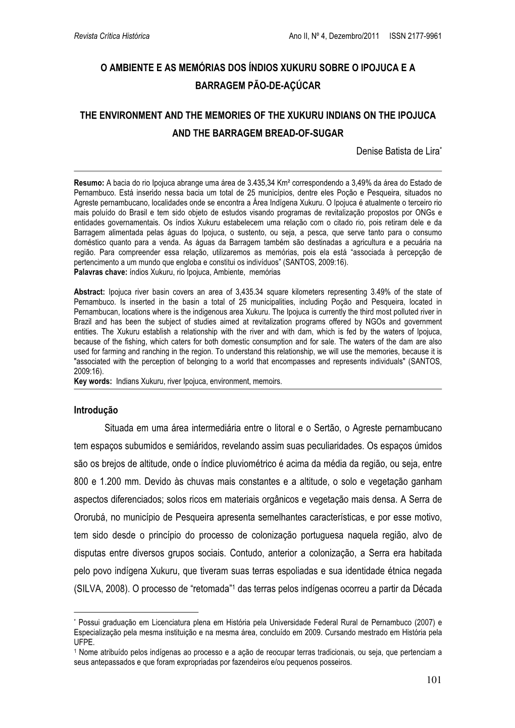 101 O Ambiente E As Memórias Dos Índios Xukuru Sobre O