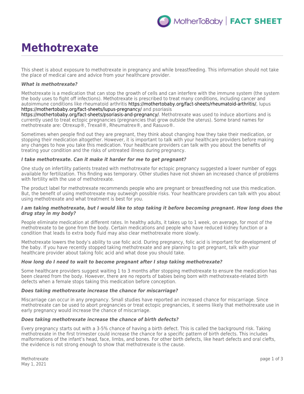 Methotrexate and Pregnancy