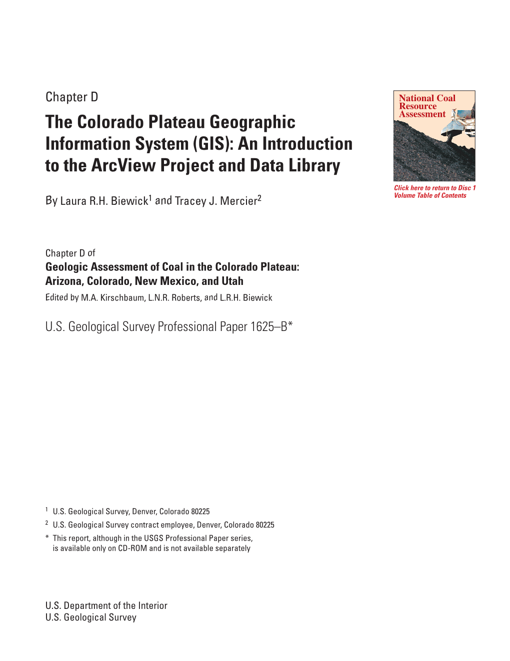 The Colorado Plateau Geographic Information System (GIS): an Introduction to the Arcview Project and Data Library