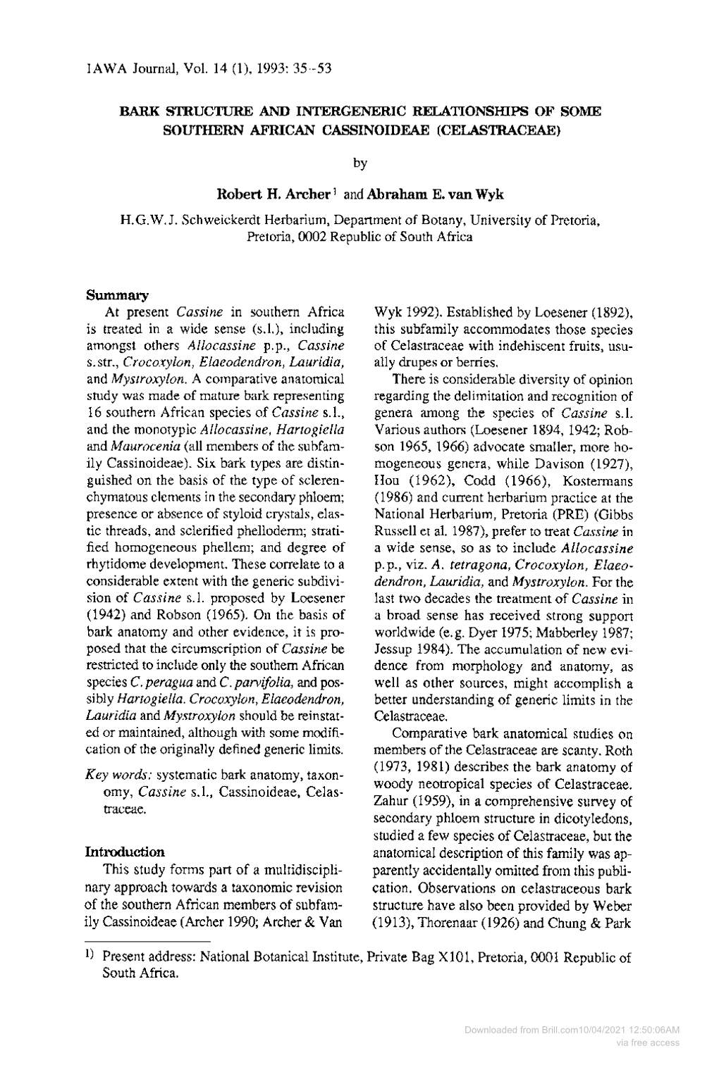 IAWA Journal, Vol. 14 (1), 1993: 35-53 BARK STRUCTURE AND