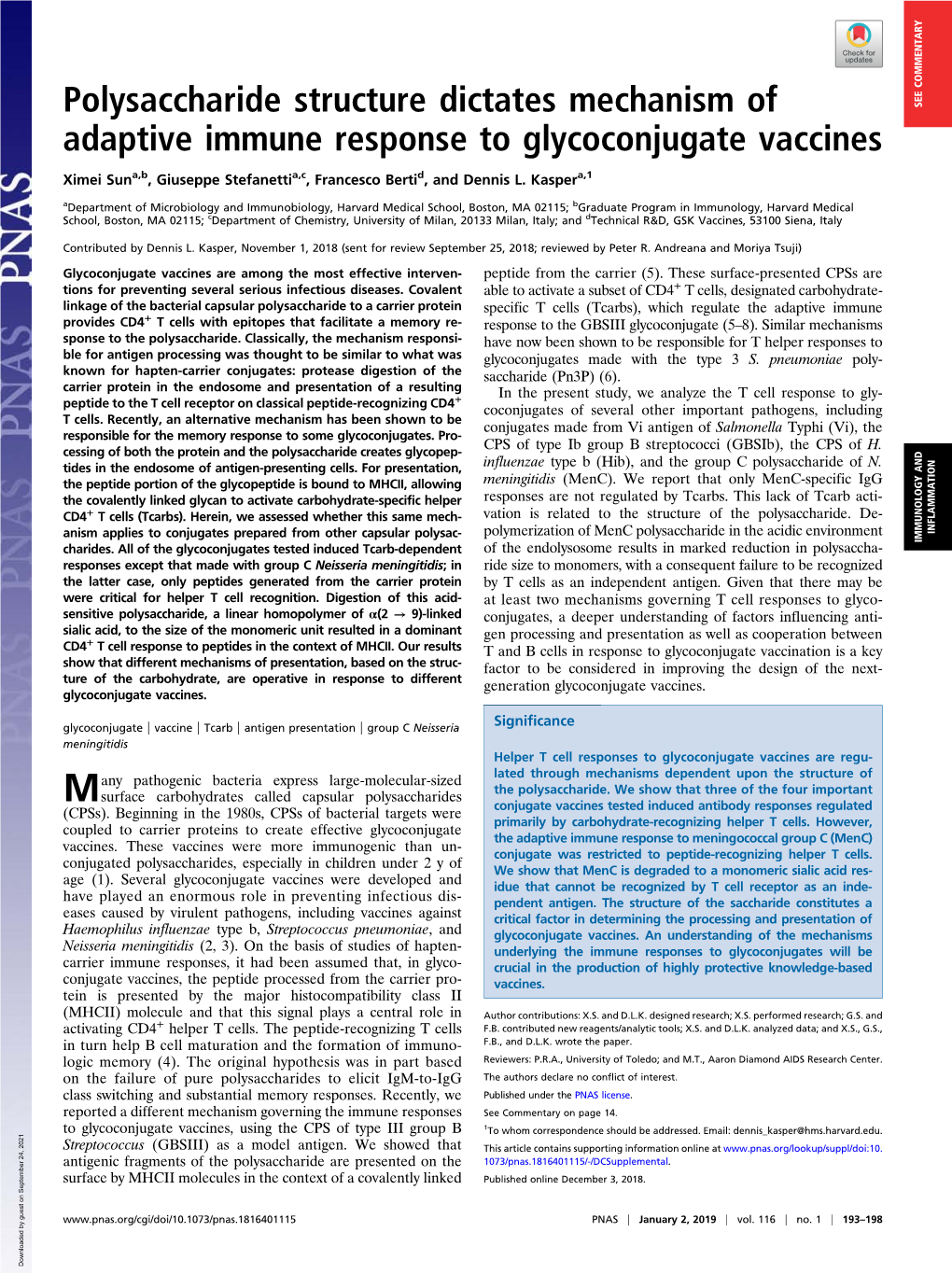 Polysaccharide Structure Dictates Mechanism of Adaptive Immune