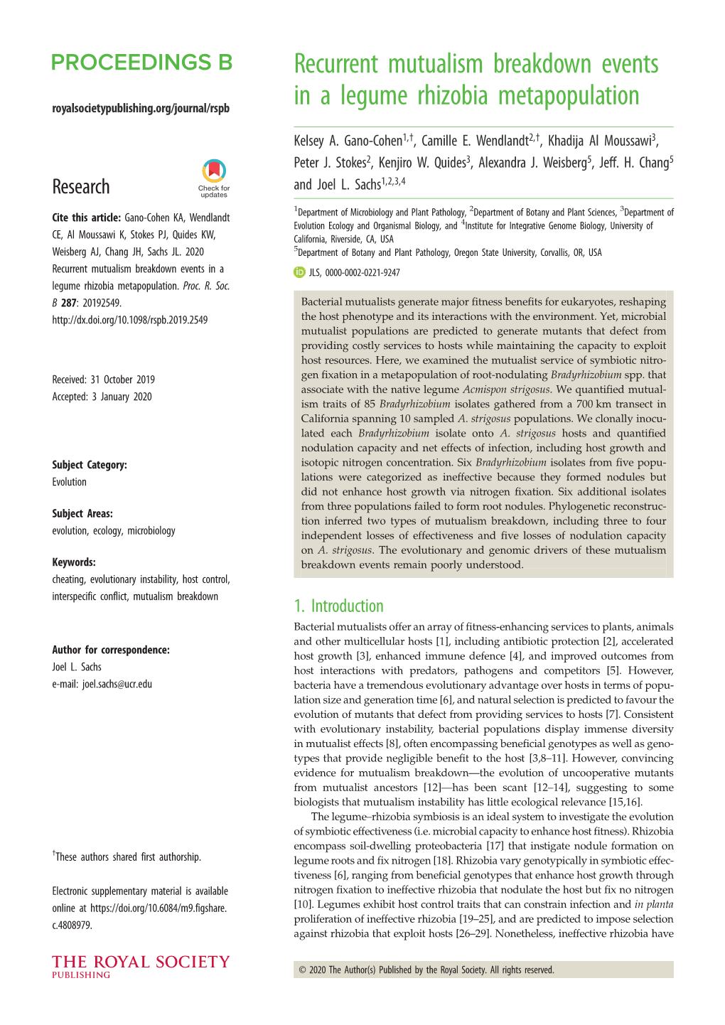 Recurrent Mutualism Breakdown Events in a Legume Rhizobia