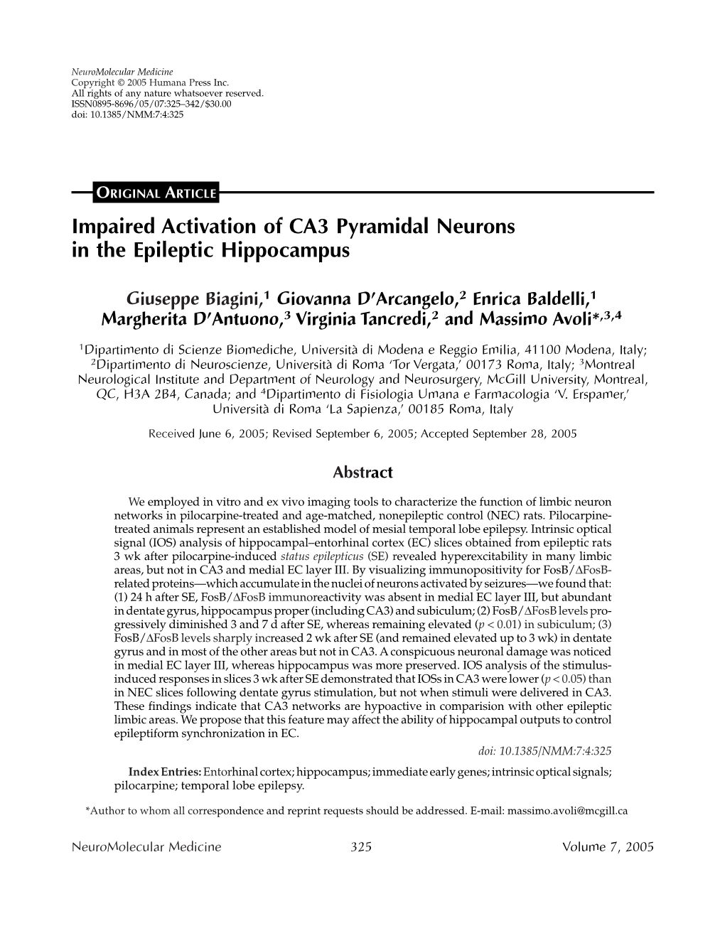 Impaired Activation of CA3 Pyramidal Neurons in the Epileptic Hippocampus