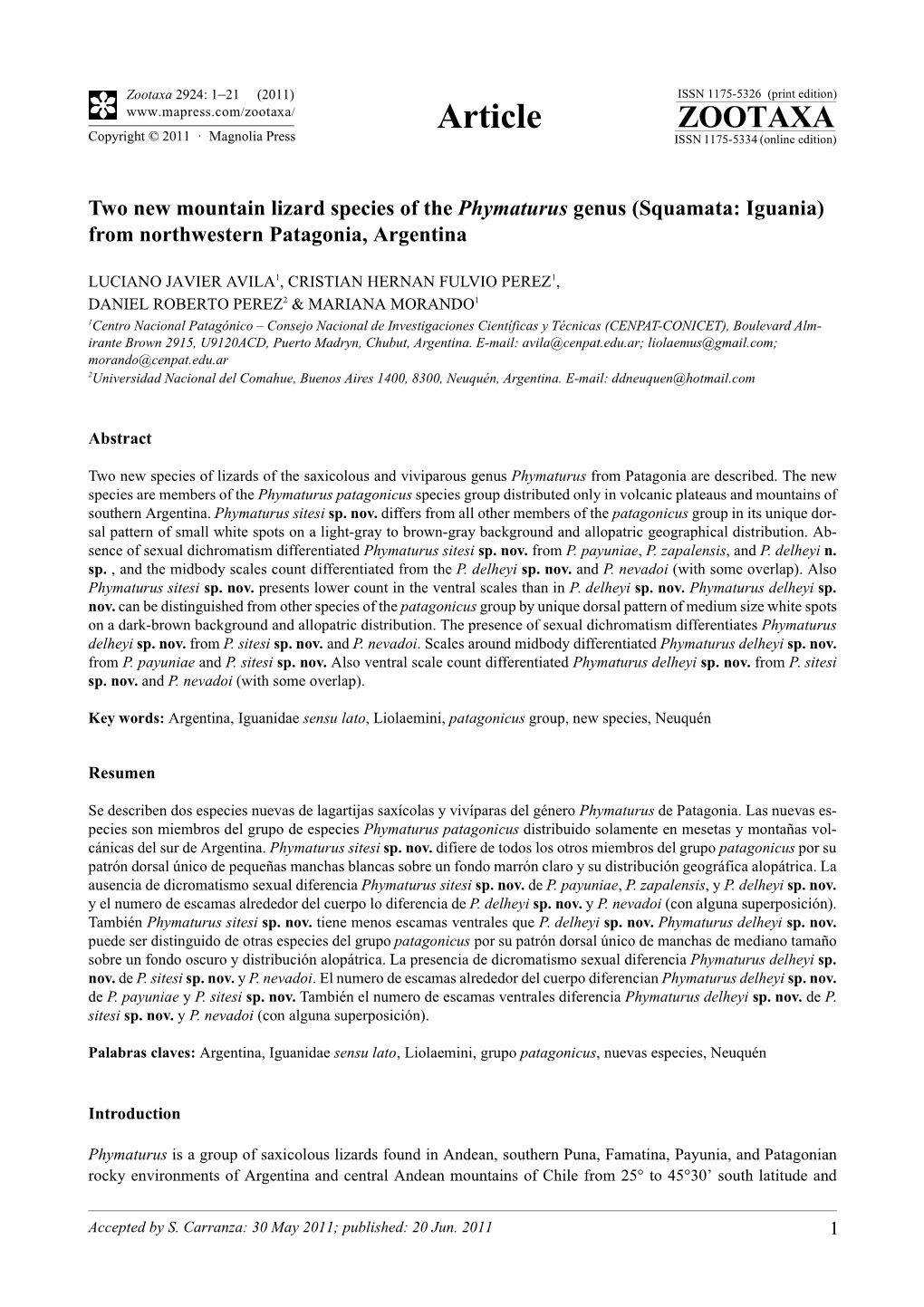 Two New Mountain Lizard Species of the Phymaturus Genus (Squamata: Iguania) from Northwestern Patagonia, Argentina