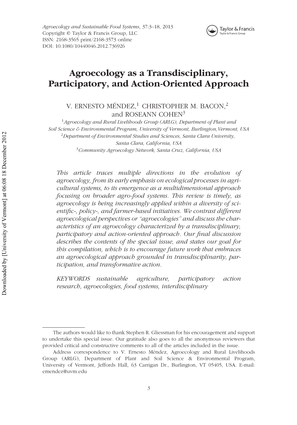 Agroecology As a Transdisciplinary, Participatory, and Action-Oriented Approach