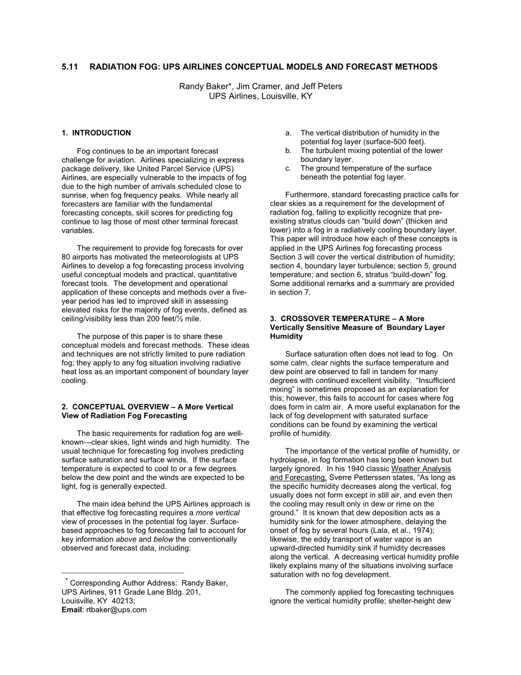 5.11 Radiation Fog: Ups Airlines Conceptual Models and Forecast Methods