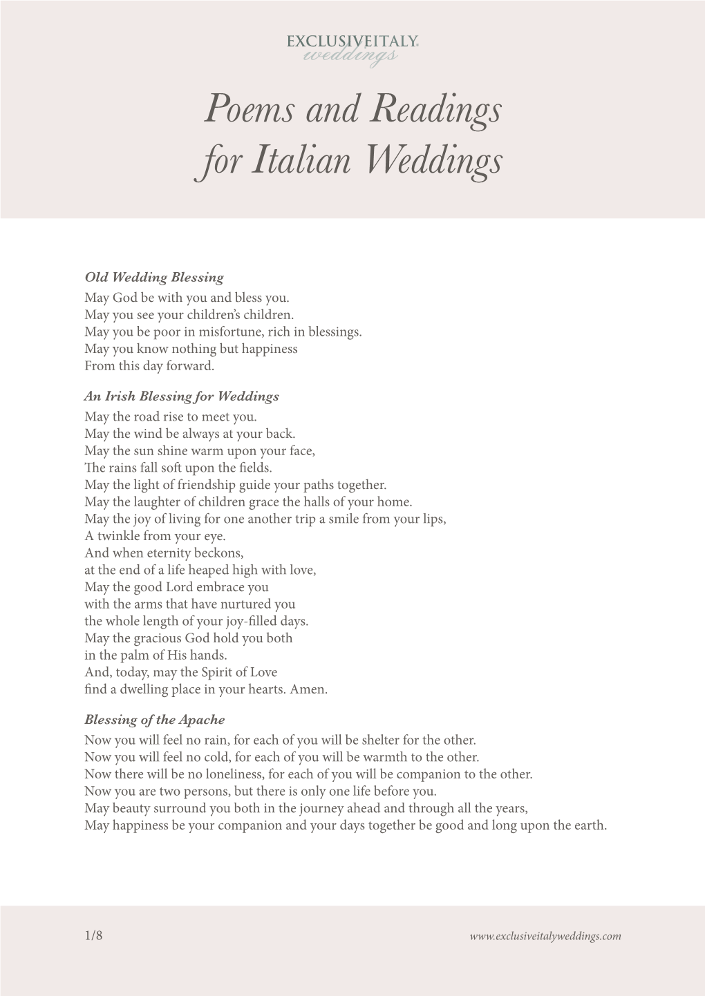 Poems and Readings Used in Italian Weddings
