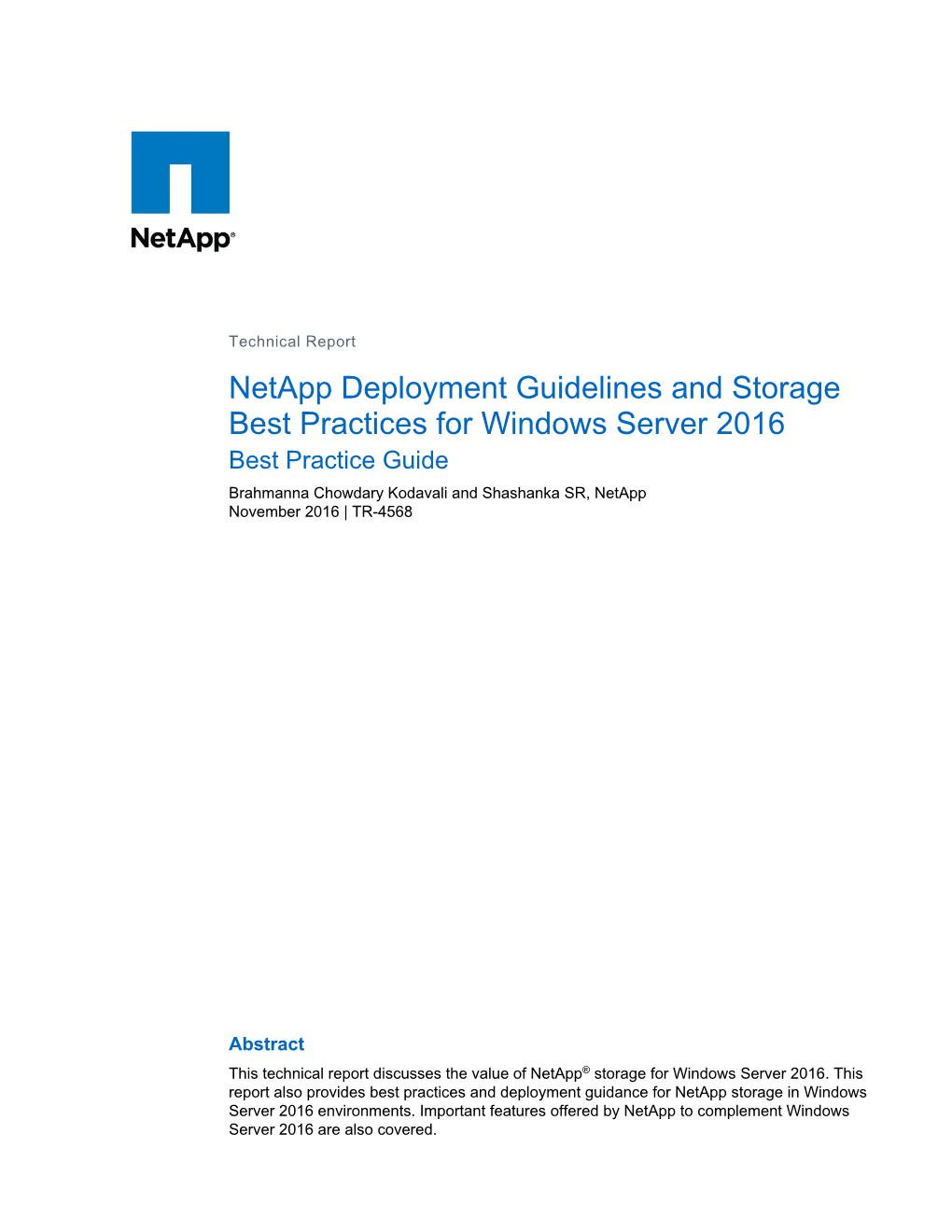 Netapp Deployment Guidelines and Storage Best Practices for Windows