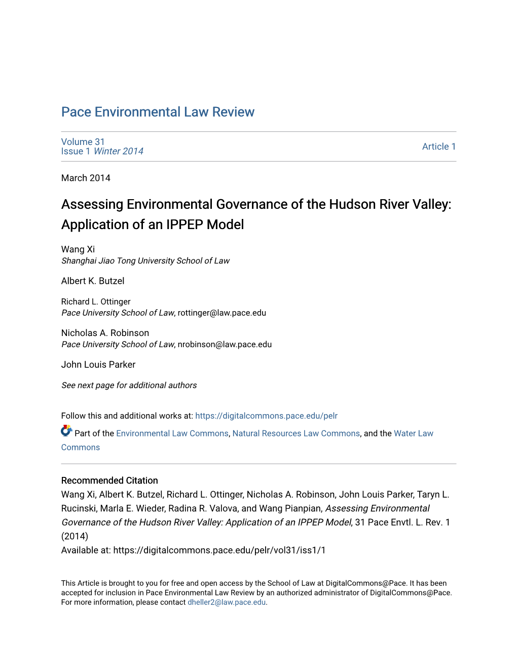 Assessing Environmental Governance of the Hudson River Valley: Application of an IPPEP Model