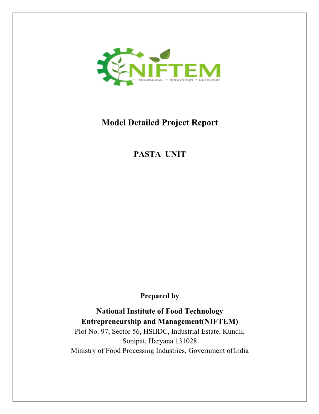 Model Detailed Project Report PASTA UNIT