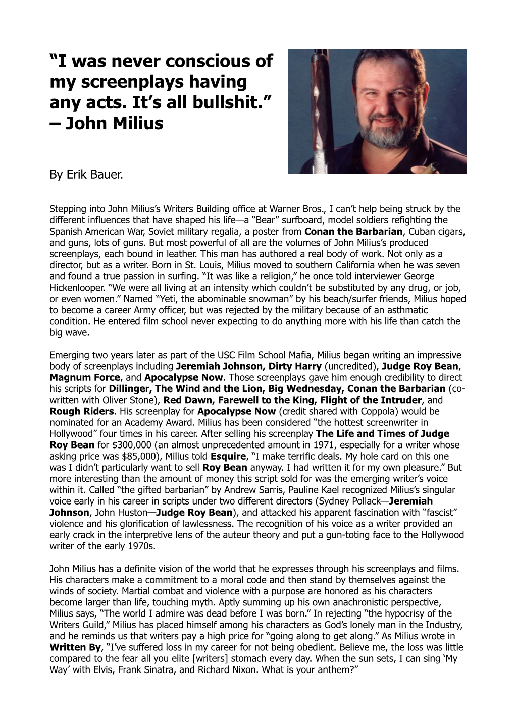 John Milius Interview