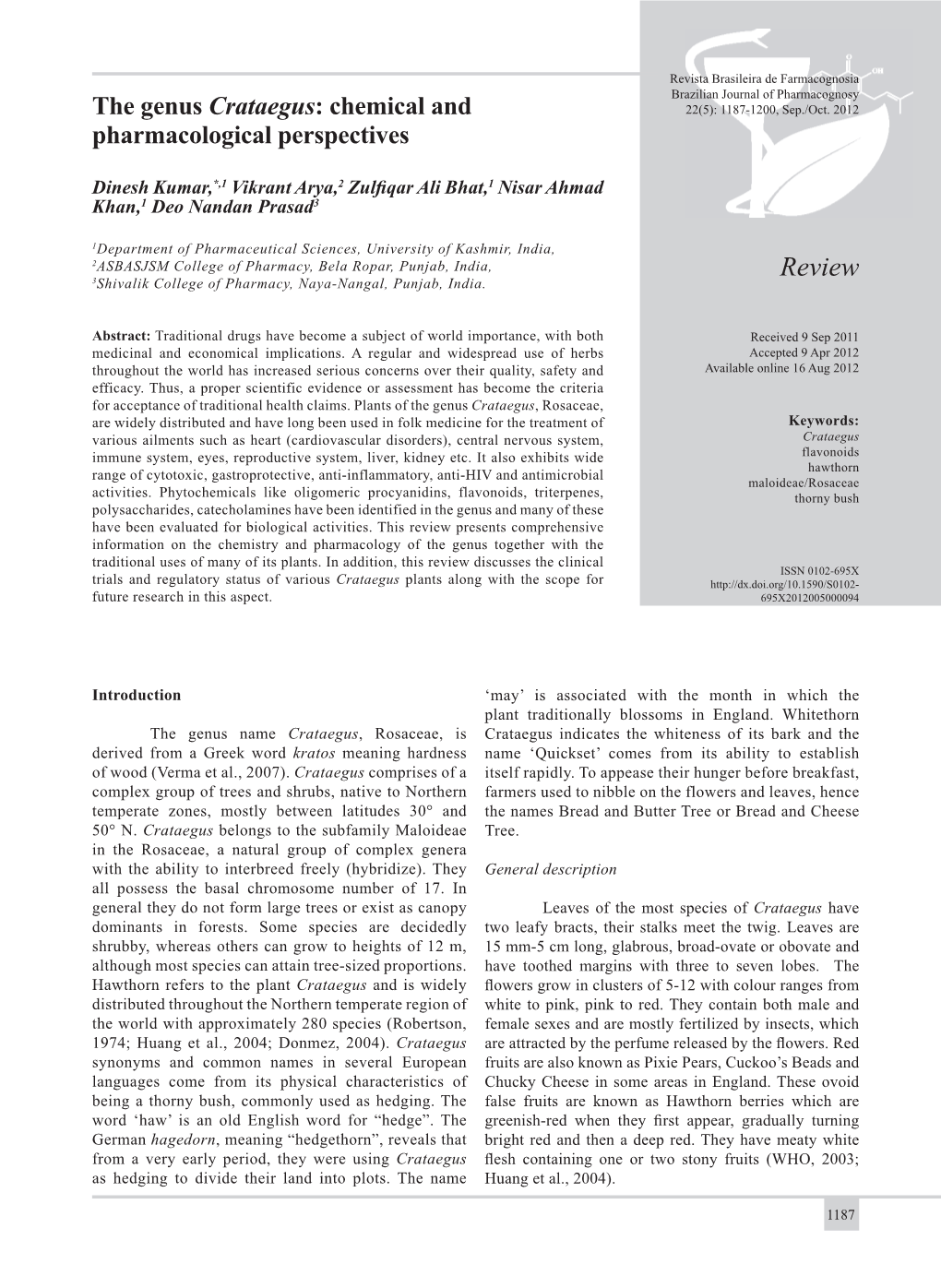 The Genus Crataegus: Chemical and Pharmacological Perspectives Dinesh Kumar Et Al