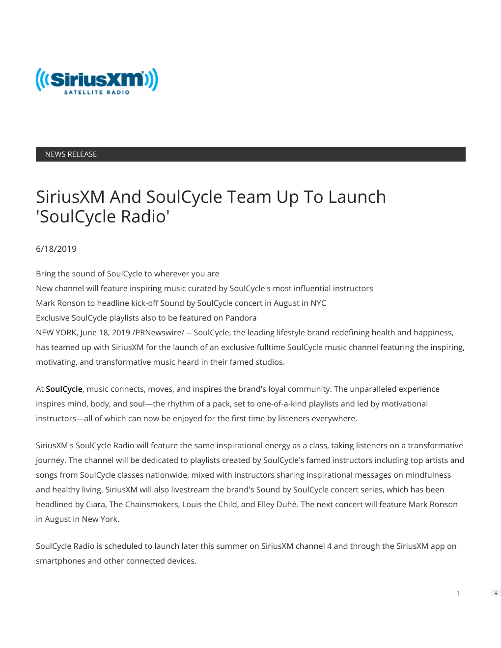 Siriusxm and Soulcycle Team up to Launch 'Soulcycle Radio'