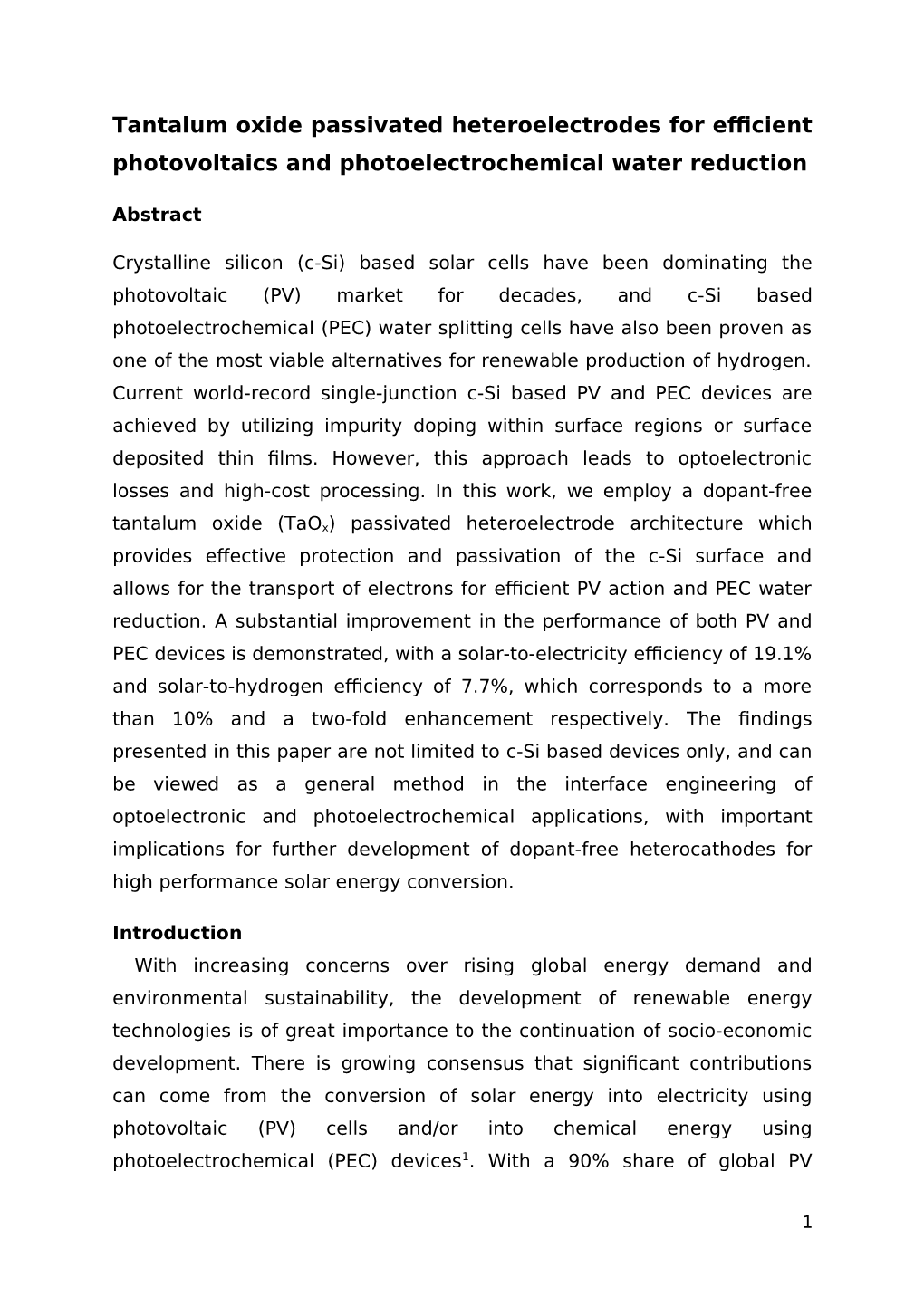 Tantalum Oxide Passivated Heteroelectrodes for Efficient Photovoltaics and Photoelectrochemical Water Reduction