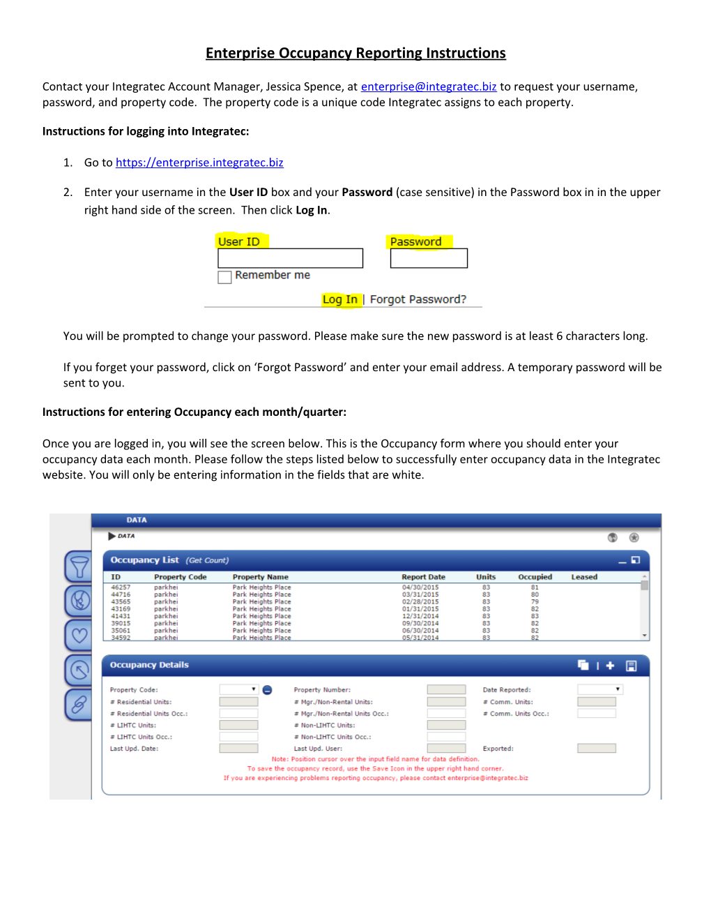 Enterprise Occupancy Reporting Instructions