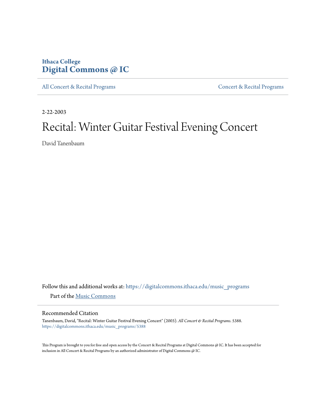 Winter Guitar Festival Evening Concert David Tanenbaum