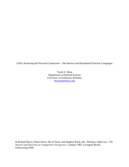 Chile: Promoting the Personal Connection—The Internet and Presidential Election Campaigns