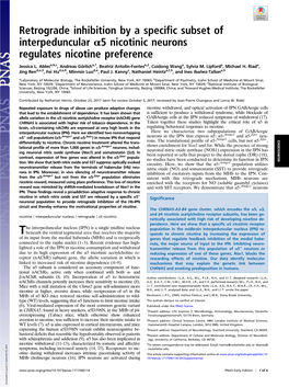 Retrograde Inhibition by a Specific Subset of Interpeduncular Α5 Nicotinic Neurons Regulates Nicotine Preference