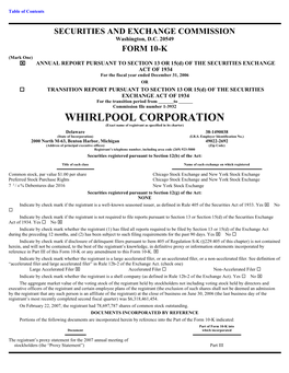 WHIRLPOOL CORPORATION (Exact Name of Registrant As Specified in Its Charter)